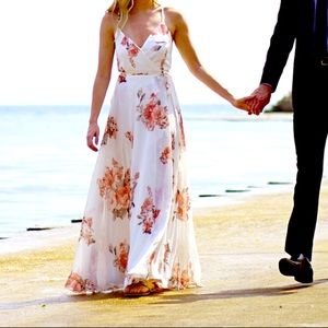 Beautiful white maxi dress with pink blooms